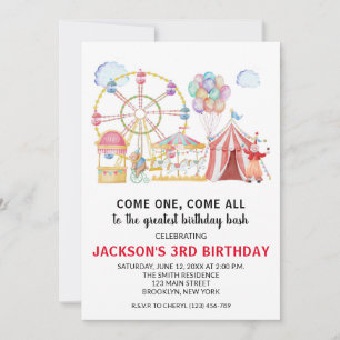 Circus Carnival Birthday Party Invitation Kaart