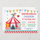 Circus Carnival Birthday Party Invitation Kaart (Voorkant / Achterkant)