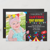 Circus Carnival Birthday Party Invitation Kaart (Voorkant / Achterkant)