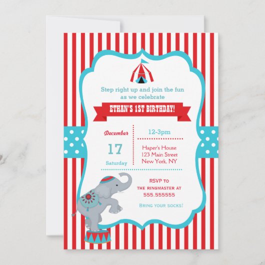 Circus Carnival Birthday Party Invitations Kaart (Voorkant)