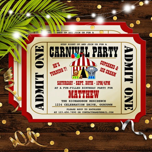 Circus Carnival Birthday Party Invitations Kaart