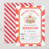 Circus Carnival Birthday Party Kaart (Voorkant / Achterkant)