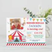 Circus Carnival Birthday Party Photo Invitation Kaart (Staand voorkant)