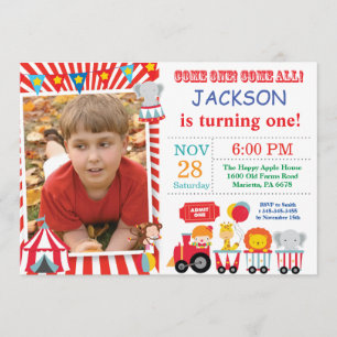Circus Carnival Birthday Party Photo Invitation Kaart