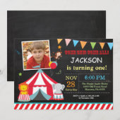 Circus Carnival Birthday Party Photo Invitation Kaart (Voorkant / Achterkant)
