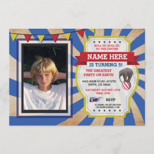 Circus Carnival Birthday Party Photo Invitation Kaart