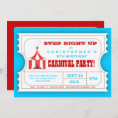Circus Carnival Birthday Party Ticket Invitation Kaart (Voorkant / Achterkant)