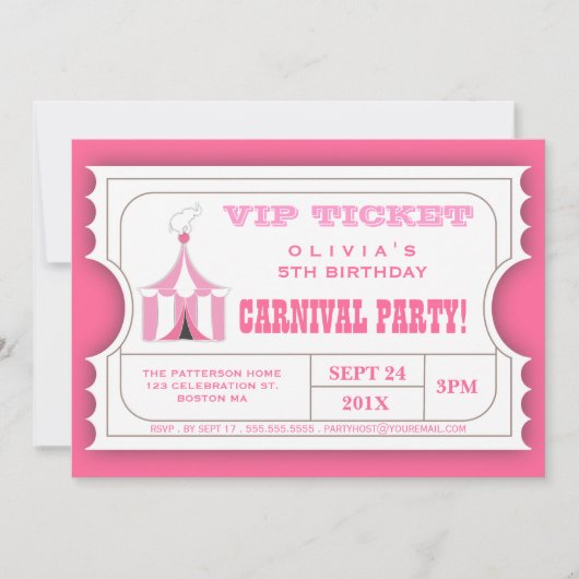 Circus Carnival Birthday Party Ticket Invitation Kaart (Voorkant)