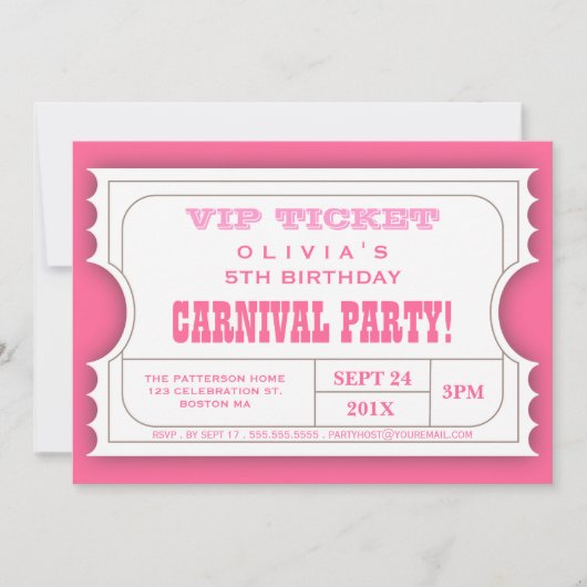 Circus Carnival Birthday Party Ticket Invitation Kaart (Voorkant)