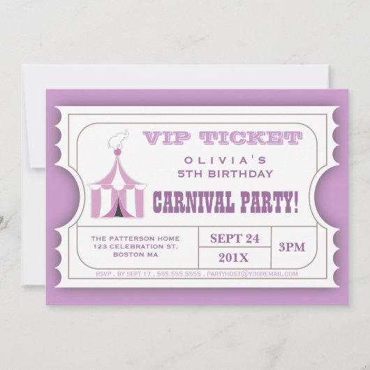 Circus Carnival Birthday Party Ticket Invitation Kaart (Voorkant)