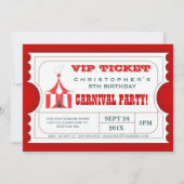 Circus Carnival Birthday Party Ticket Invitation Kaart (Voorkant)