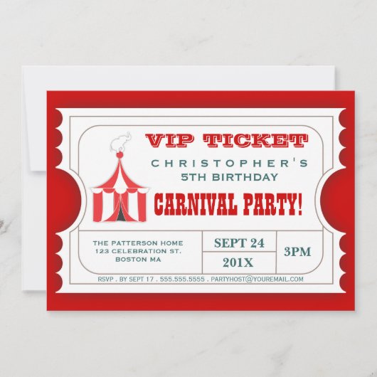 Circus Carnival Birthday Party Ticket Invitation Kaart (Voorkant)
