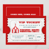 Circus Carnival Birthday Party Ticket Invitation Kaart (Voorkant / Achterkant)