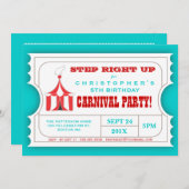 Circus Carnival Birthday Party Ticket Invitation Kaart (Voorkant / Achterkant)