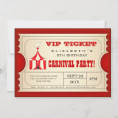  Circus Carnival Birthday Party Ticket Kaart (Voorkant)