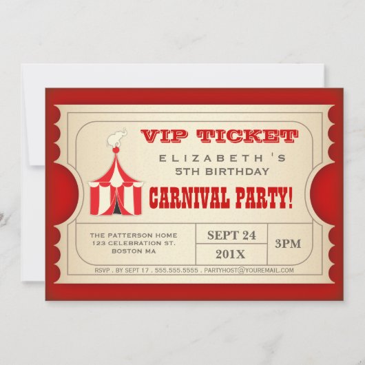  Circus Carnival Birthday Party Ticket Kaart (Voorkant)