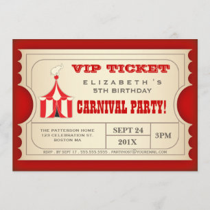 Circus Carnival Birthday Party Ticket Kaart