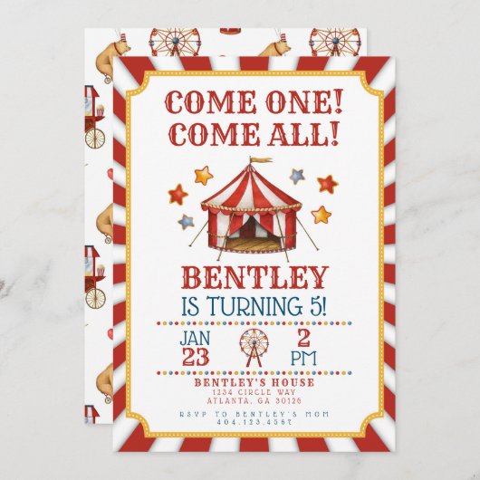 Circus Carnival Birthday Uitnodiging (Voorkant / Achterkant)