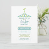 Circus Carnival Blue Green Baby shower Invitation Kaart (Staand voorkant)