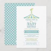 Circus Carnival Blue Green Baby shower Invitation Kaart (Voorkant / Achterkant)