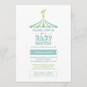 Circus Carnival Blue Green Baby shower Invitation Kaart