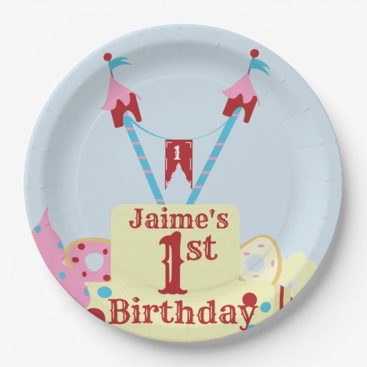  Circus Carnival Cake Elke leeftijd Papieren Bordje (Voorkant)