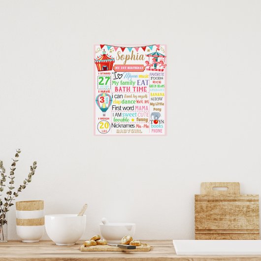 Circus Carnival Carousel First Birthday-bordbord Poster (Keuken)