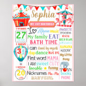 Circus Carnival Carousel First Birthday-bordbord Poster (Voorkant)