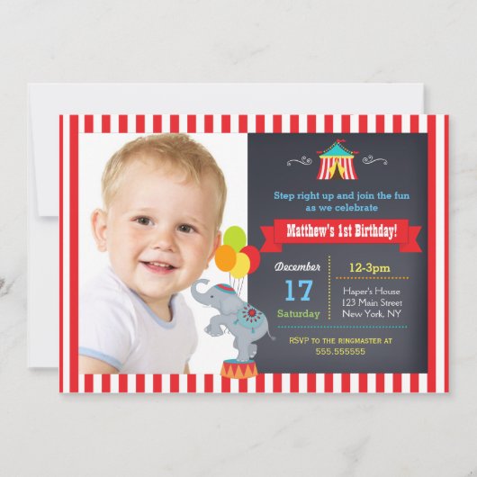 Circus Carnival Chalkboard Birthday Invitations Kaart (Voorkant)