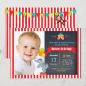 Circus Carnival Chalkboard Birthday Invitations Kaart (Voorkant / Achterkant)