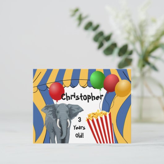 Circus Carnival Custom Birthday Aankondigingskaart (Staand voorkant)