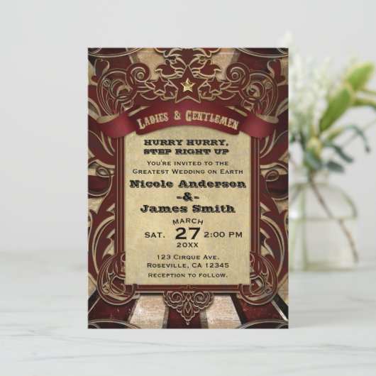 Circus Carnival Elegant Showtime Wedding Kaart (Staand voorkant)