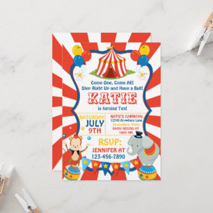 Circus Carnival Elephant Birthday Invitations Kaart