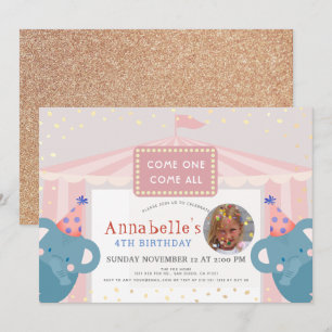 Circus Carnival Elephant Pink Girl Foto van Birthd Kaart