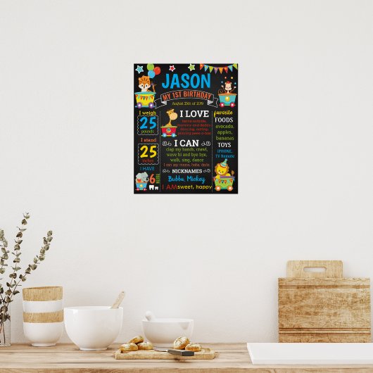 Circus Carnival First Birthday Chalkboard-teken Poster (Keuken)