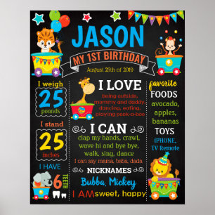 Circus Carnival First Birthday Chalkboard-teken Poster