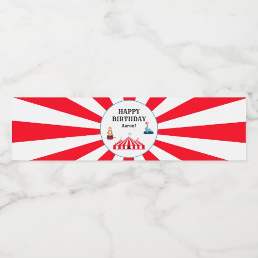 Circus Carnival Happy Birthday Waterfles Etiket (Enkel label)