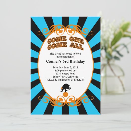 Circus Carnival Invitation Blue Kaart (Staand voorkant)