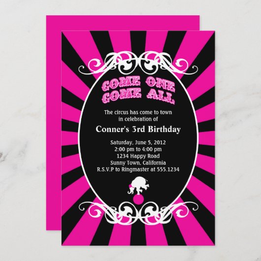 Circus Carnival Invitation Kaart (Voorkant / Achterkant)