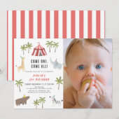 Circus Carnival Party Animals 1e verjaardag Foto Kaart (Voorkant / Achterkant)