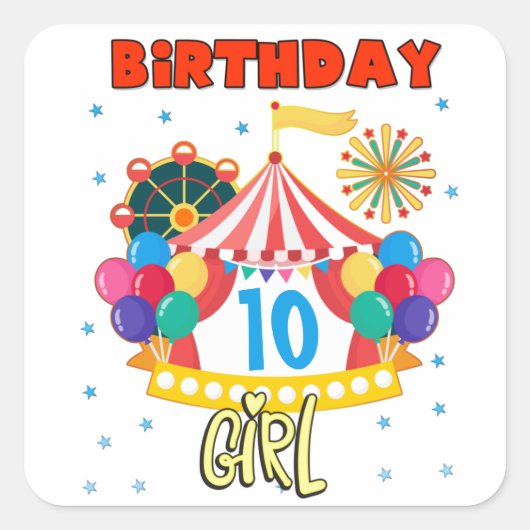 Circus Carnival Party Girl Theme Vierkante Sticker (Voorkant)
