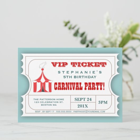 Circus Carnival Party Ticket Advocation Kaart (Staand voorkant)