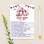 Circus Carnival raad wie. Baby shower game