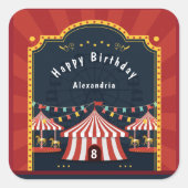 Circus Carnival Red White Birthday Age Vierkante Sticker (Voorkant)