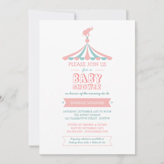 Circus Carnival Roze Blauwgroen Baby shower Kaart (Voorkant)