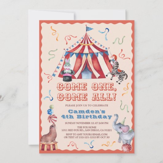 Circus Carnival Tent Animals Kid's Birthday Kaart (Voorkant)