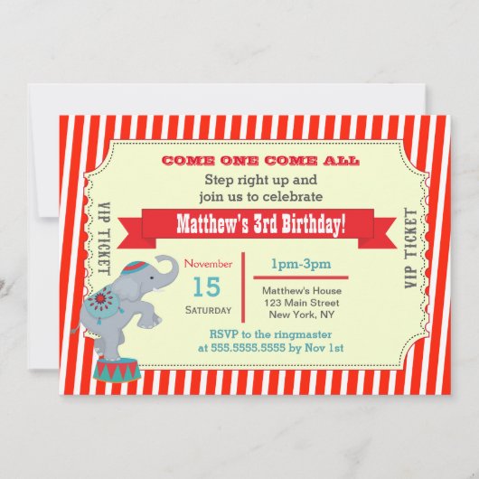 Circus Carnival Ticket Birthday Party Invitations Kaart (Voorkant)