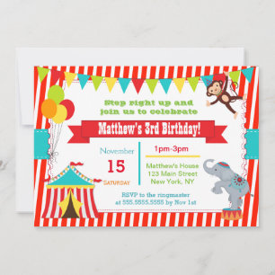 Circus Carnival Ticket Birthday Party Invitations Kaart