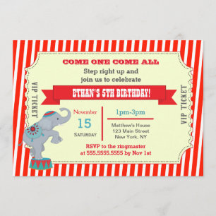 Circus Carnival Ticket Birthday Party Invitations Kaart