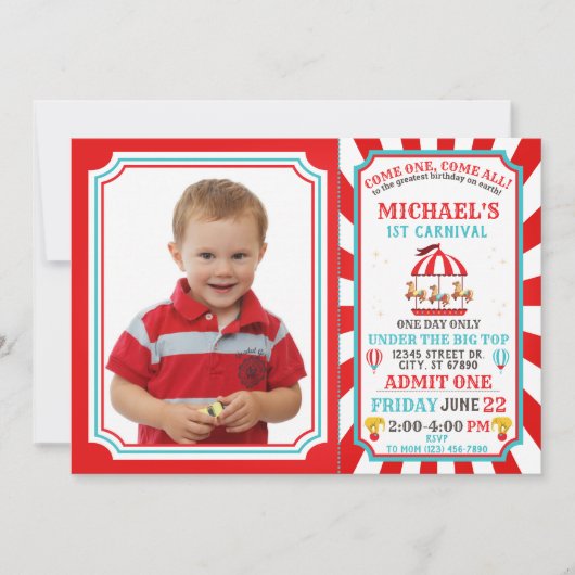 Circus Carnival Ticket Birthday Uitnodiging (Voorkant)